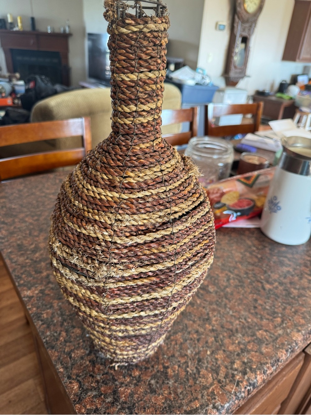 Handwoven Brown and Natural Decorative Bottle Vase - Unbranded